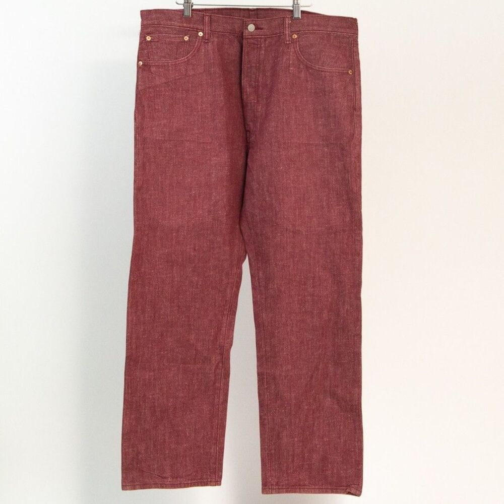Levis 501 White Oak Cone Denim Cotton Mens Button Fly Red Jeans, 40x32